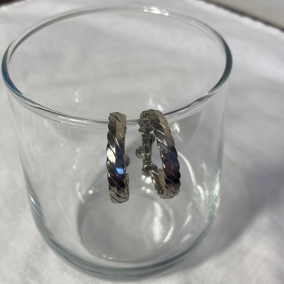 Silver Tone Clip and Screw Back Hoops - Picture 1 of 3
